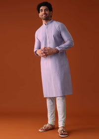 Lilac Purple Pleated Kurta Set In Silk