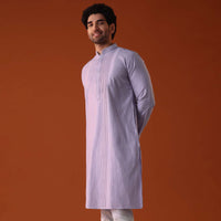 Lilac Purple Pleated Kurta Set In Silk