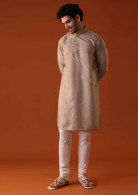 Tan Brown Polyester Kurta With Zari Work Detailing