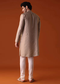 Tan Brown Polyester Kurta With Zari Work Detailing