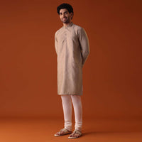 Tan Brown Polyester Kurta With Zari Work Detailing