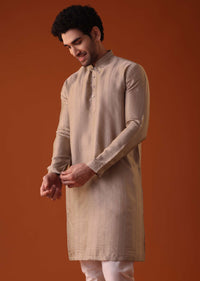 Tan Brown Polyester Kurta With Zari Work Detailing