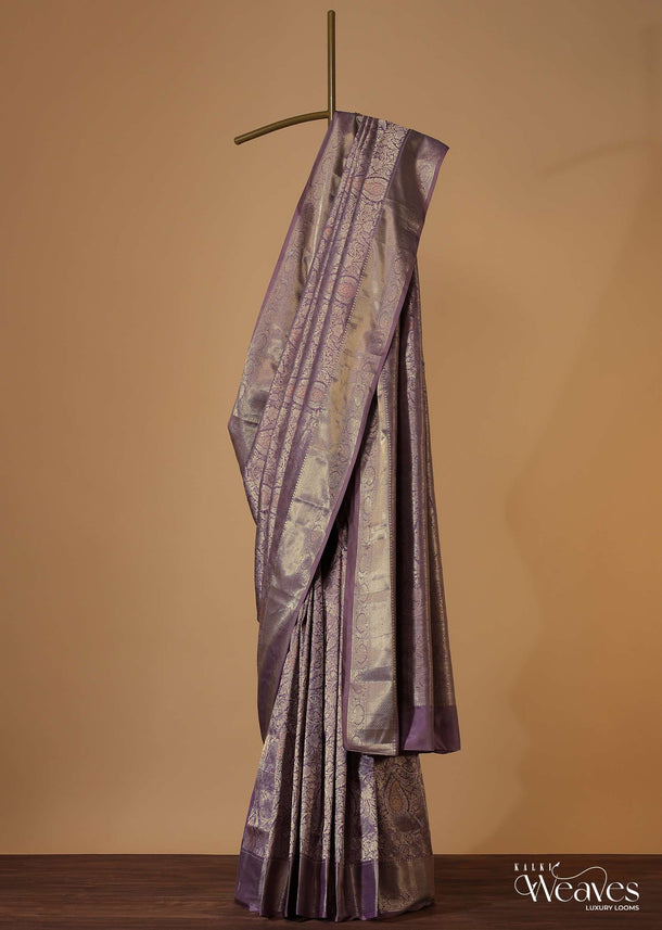 Lilac Purple Woven Kanjivaram Saree In Silk With Unstitched Blouse