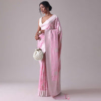 Lilac Sachet Pink Woven Saree In Dola Silk And Silver Weave