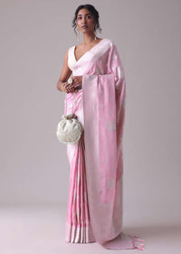 Lilac Sachet Pink Woven Saree In Dola Silk And Silver Weave