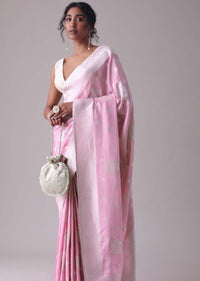 Lilac Sachet Pink Woven Saree In Dola Silk And Silver Weave