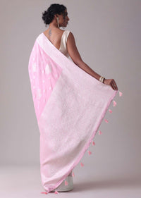 Lilac Sachet Pink Woven Saree In Dola Silk And Silver Weave