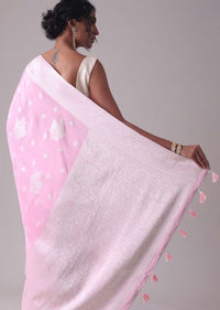 Lilac Sachet Pink Woven Saree In Dola Silk And Silver Weave