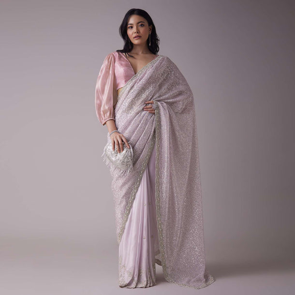 Lavender Purple Sequins Saree With An Embellished Border