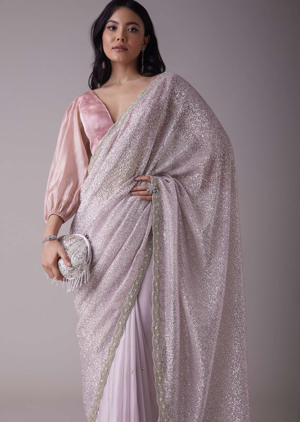 Lavender Purple Sequins Saree With An Embellished Border