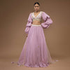 Lilas Lavender Lehenga And A Crop Top Set In Bishop Sleeves, Crafted In Georgette With Two-Toned Cut Dana Embroidery On The Waist Line