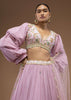 Lilas Lavender Lehenga And A Crop Top Set In Bishop Sleeves, Crafted In Georgette With Two-Toned Cut Dana Embroidery On The Waist Line