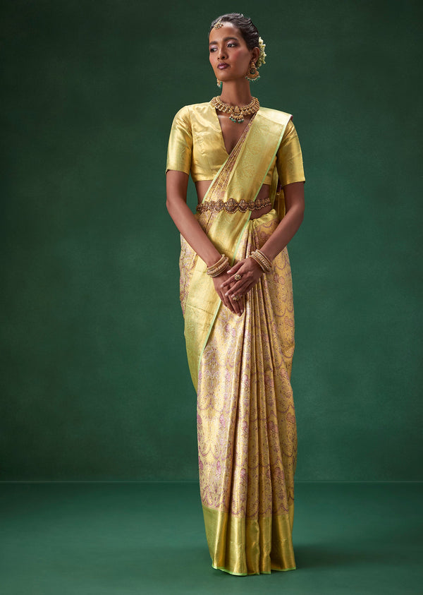 Lime Green Bridal Kanjivaram Silk Saree with Unstitched Blouse