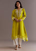 Lime Green Silk Kurta Dupatta Set With Moti Work