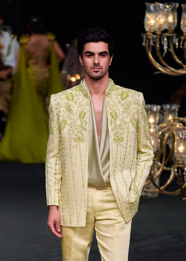 Lime bandhgala jacket and pant set