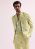 Lime Bandhgala Jacket And Pant Set With Floral Embroidery