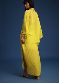 Lime Green Asymmetrical Skirt And Jacket Set