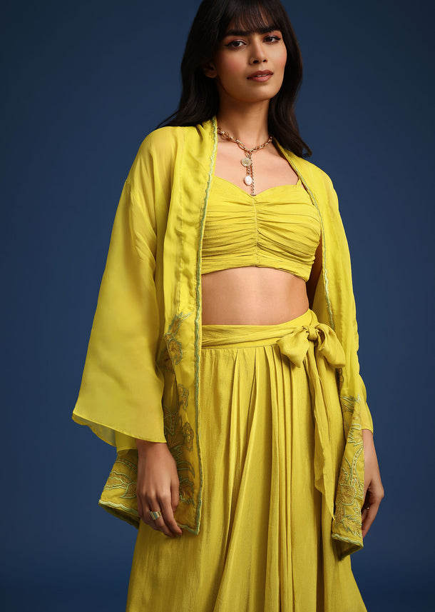 Lime Green Asymmetrical Skirt And Jacket Set