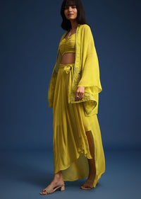 Lime Green Asymmetrical Skirt And Jacket Set