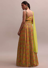 Lime Green Chiffon Embroidered Floor Length Anarkali Set With A Net Dupatta