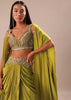 Lime Green Dhoti With Embroidered Blouse And Cape