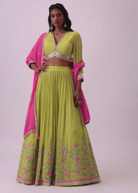 Lime Green Embroidered Lehenga And Blouse