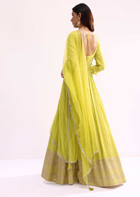 Lime Green Embroidered Tissue Anarkali Set