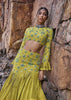 Lime Green High Neck Blouse With Pleated Skirt