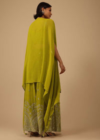 Lime Green Palazzo Suit In Georgette Adorned With Mirror And Sequins Embroidery