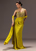 Lime Green Semi Stitched Net Saree With Embroidered Blouse