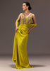 Lime Green Semi Stitched Net Saree With Embroidered Blouse