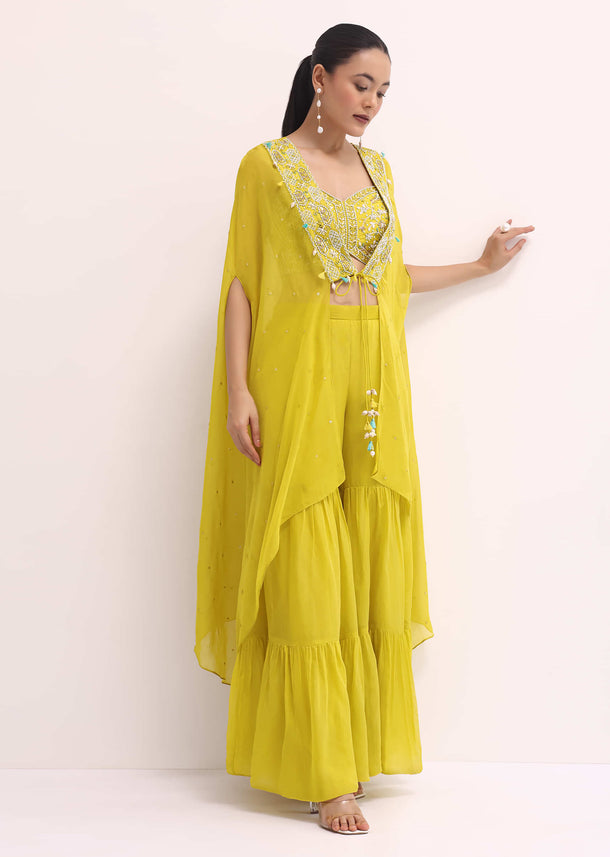 Lime Green Sharara Set With Jacket