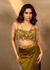 Lime Green Zardosi Draped Slit Skirt With 3D Multi Strap Blouse