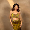 Lime Green Zardosi Draped Slit Skirt With 3D Multi Strap Blouse