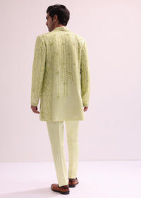 Lime Lapel Tuxedo With Booties Kurta And Pants