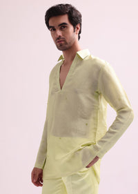 Lime Lapel Tuxedo With Booties Kurta And Pants