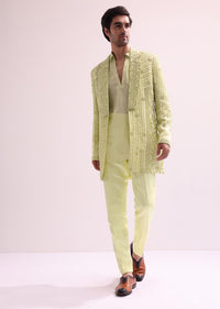 Lime Lapel Tuxedo With Booties Kurta And Pants