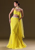 Lime Yellow Fishcut Skirt With One Shoulder Blouse And Tasseled Belt