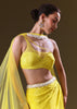 Lime Yellow Fishcut Skirt With One Shoulder Blouse And Tasseled Belt