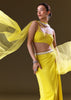 Lime Yellow Fishcut Skirt With One Shoulder Blouse And Tasseled Belt