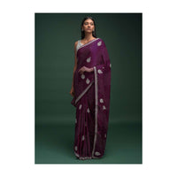 Lollipop Purple Saree In Satin Blend With Zardozi And Stone Work In Diagonal Stripe And Ethnic Motifs Online - Kalki Fashion