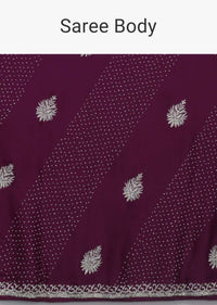 Lollipop Purple Saree In Satin Blend With Zardozi And Stone Work In Diagonal Stripe And Ethnic Motifs Online - Kalki Fashion