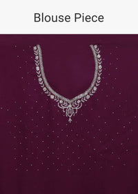 Lollipop Purple Saree In Satin Blend With Zardozi And Stone Work In Diagonal Stripe And Ethnic Motifs Online - Kalki Fashion
