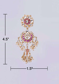 Long chandelier earring with fuchsia pink stone only on Kalki