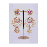 Long chandelier earring with fuchsia pink stone only on Kalki