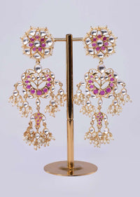 Long chandelier earring with fuchsia pink stone only on Kalki