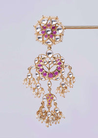 Long chandelier earring with fuchsia pink stone only on Kalki