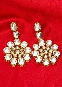 Long drop traditional kundan earring in floral shape only on Kalki