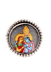 Lord Radha And Krishna Handmade Painting Silver Ring Made In Sterling Silver By Sangeeta Boochra