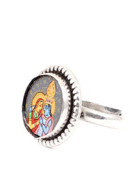 Lord Radha And Krishna Handmade Painting Silver Ring Made In Sterling Silver By Sangeeta Boochra
